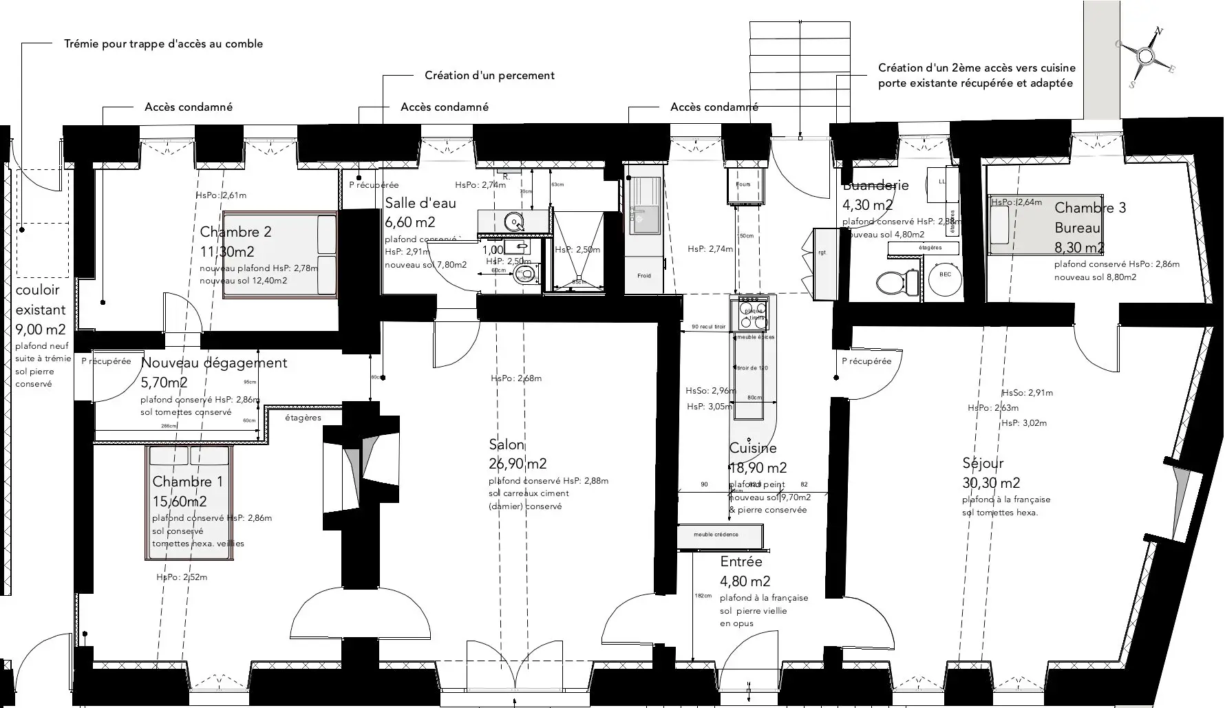 Projet d'architecture intérieure, d'aménagement ou de décoration dans l'Yonne en Bourgogne Franche Comté et réalisés par Laetitia Duval-Boquet Rénovation d'une maison ancienne