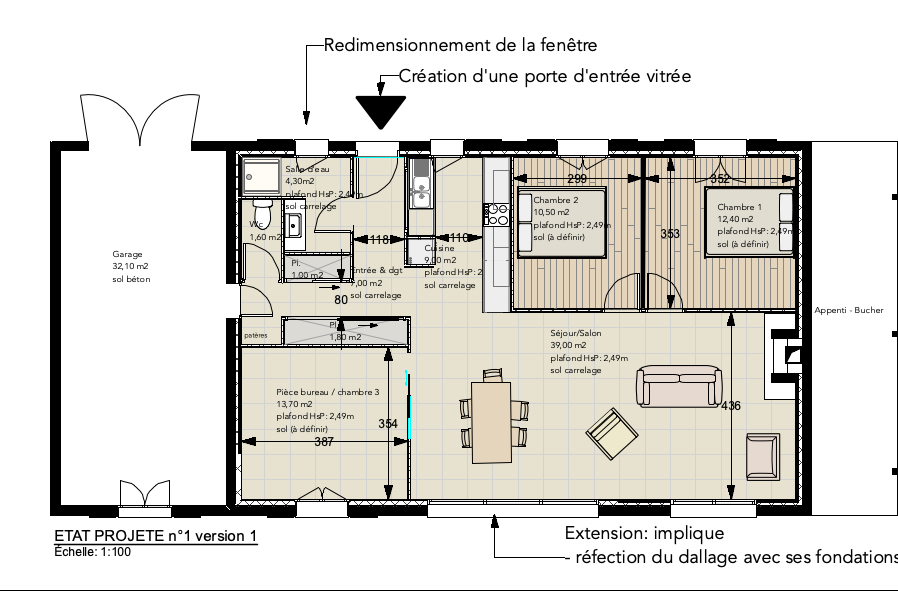 Proposition d'aménagement d'un pavillon autout de Poilly sur Tholon